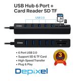Hub USB 8in1 6 Port USB 2.0 Card Reader SD TF MicroSD 480Mbps Laptop PC Plug Play - foto 1