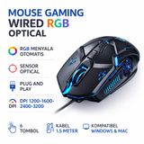 Mouse Gaming Kabel Wired RGB Optical 6 Tombol 3200 DPI USB Plug and Play untuk Laptop PC Mac - foto 1