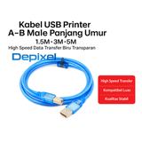 Kabel USB Printer A-B Male Panjang 1.5M 3M 5M High Speed Data Transfer Biru Transparan - foto 1
