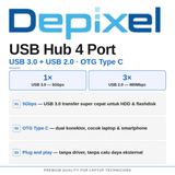 USB Hub 4 Port Adapter OTG Type C High Speed 3.0 2.0 Laptop PC Macbook Depixel Garansi 1 Tahun - foto 2
