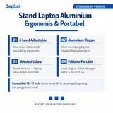 Stand Laptop Aluminium Lipat 12-17 Inch Adjustable 6 Level Portable Ergonomis Dudukan Penyangga - foto 6