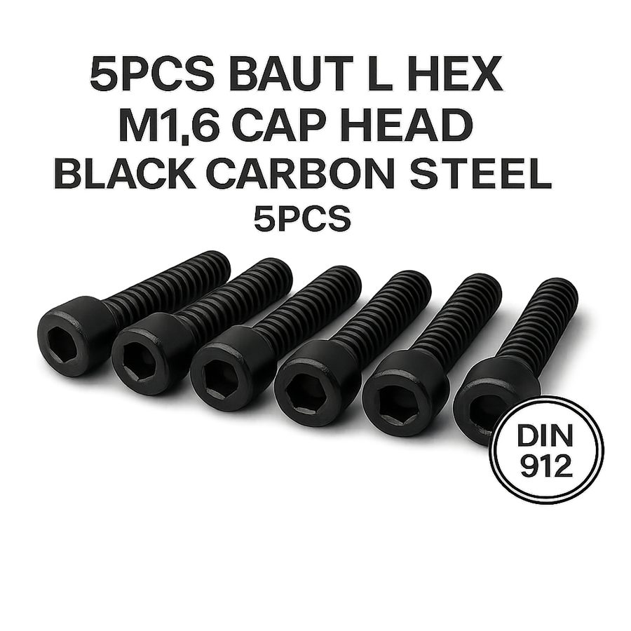 Baut L Hex M1.6 Carbon Steel DIN912 Cap Head 5pcs Screw Sekrup 1.6mm Hitam