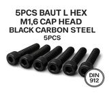 Baut L Hex M1.6 Carbon Steel DIN912 Cap Head 5pcs Screw Sekrup 1.6mm Hitam - foto 1
