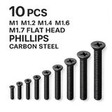 Baut Kecil Mikro M1 M1.2 M1.4 M1.6 M1.7 Flat Head Philips Carbon Steel Hitam 10pcs Screw - foto 1
