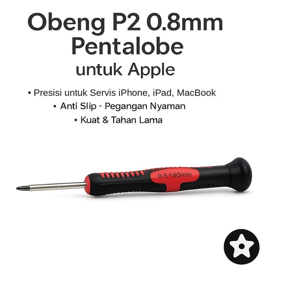 Obeng Pentalobe P2 0.8mm iPhone 4 5 6 7 8 X 12 13 14 15 iPad MacBook A1708 A1534 Screwdriver