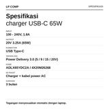 Charger Casan Type C 65W USB-C 20V 3.25A ThinkPad T480 T480s T580 X280 PD 3.0 - foto 3