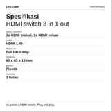 HDMI Switch 3 Input 1 Output Switcher 1080P Splitter TV PS4 PS5 Laptop Proyektor - foto 4