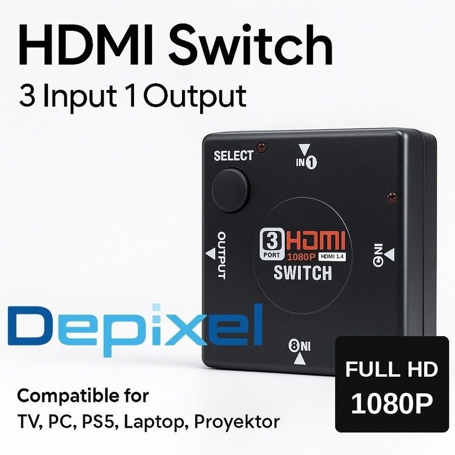 HDMI Switch 3 Input 1 Output Switcher 1080P Splitter TV PS4 PS5 Laptop Proyektor