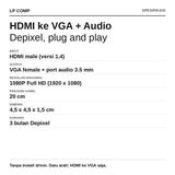 Depixel Converter HDMI to VGA 1080P Audio 3.5mm 20cm Adapter Proyektor Monitor Garansi 3 Bulan - foto 2