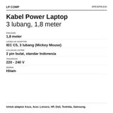 Kabel Power Laptop 3 Lubang 1.8 Meter IEC C5 Mickey Mouse Universal Asus Acer HP Toshiba - foto 2