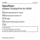 Depixel Adapter DP DisplayPort Male ke HDMI Female Laptop PC Monitor TV Premium Garansi 3 Bulan - foto 2